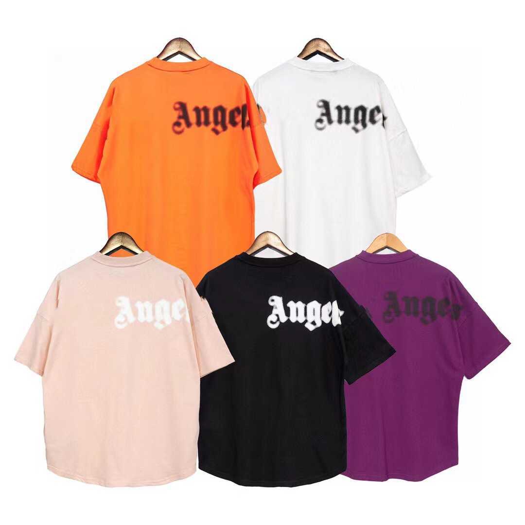 

Chao brand Angel letter direct spray printing short sleeve T-shirt palm tree net red youth spring and summer, Black