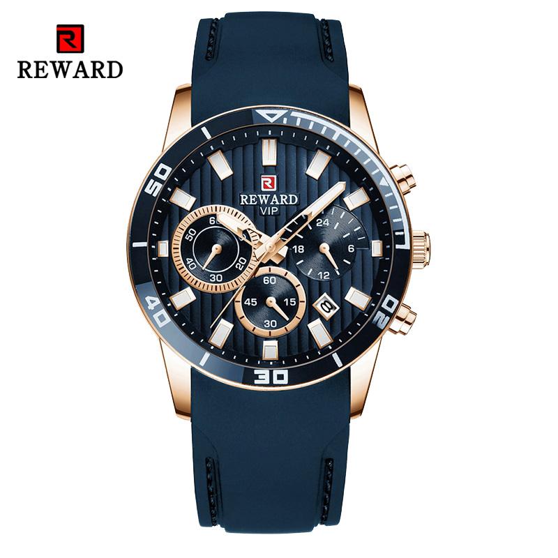 

Wristwatches REWARD Mens Watches Top Blue Quartz Watch Chronograph Men Silicone Waterproof Date Sport Wrist Man Male Clock, Green
