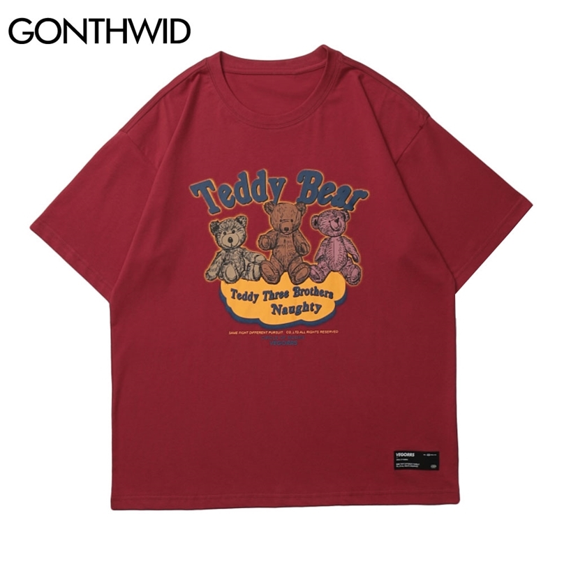 

Tshirts Cartoon Bears Print Short Sleeve Tees Shirts Hip Hop Harajuku T-Shirts Streetwear Men Fashion Casual Coton Tops 210602, Green