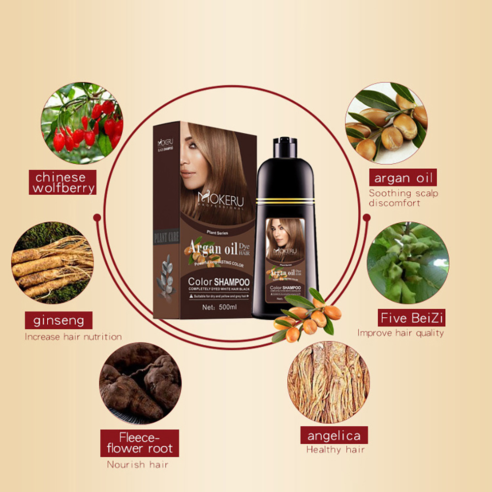 

500ml Natural Argan Oil Essence Instant Hair Dye Shampoo Color Cover Permanent Hair Coloring Purple Black Dark Light Brown HotSc