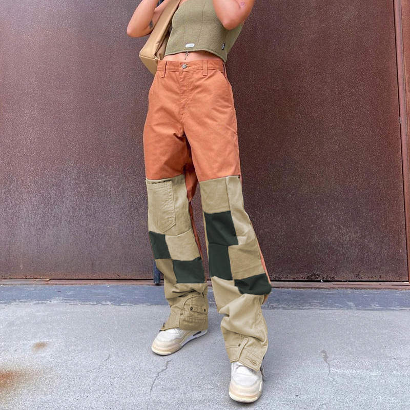 

Women' INS Jeans Stitching Contrast Color Street Trend Jeans Loose Trousers Overalls Autumn And Winter Models, Color contrast