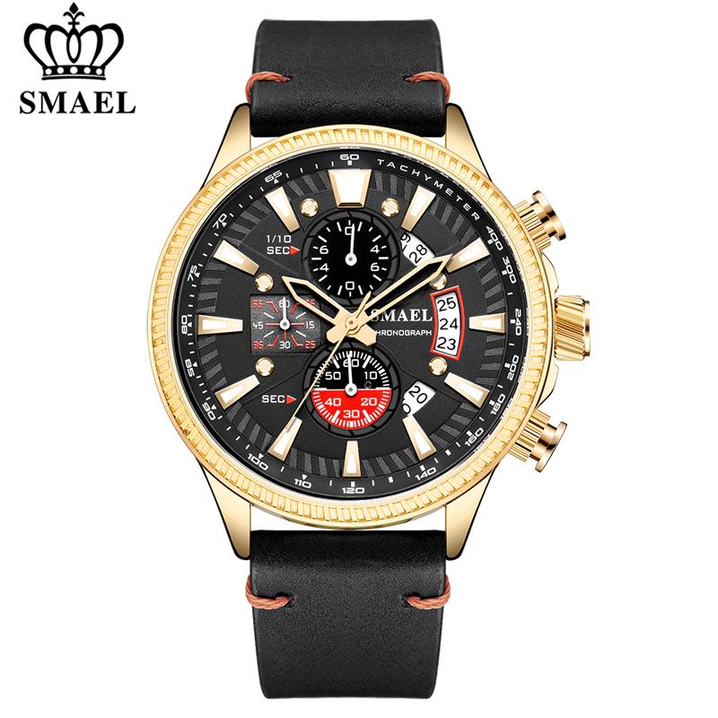 

Wristwatches SMAEL Mens Watches Waterproof Sport Quartz Watch With Chronograph For Men Clock Male Fashion Casual Wrist, Armygreen