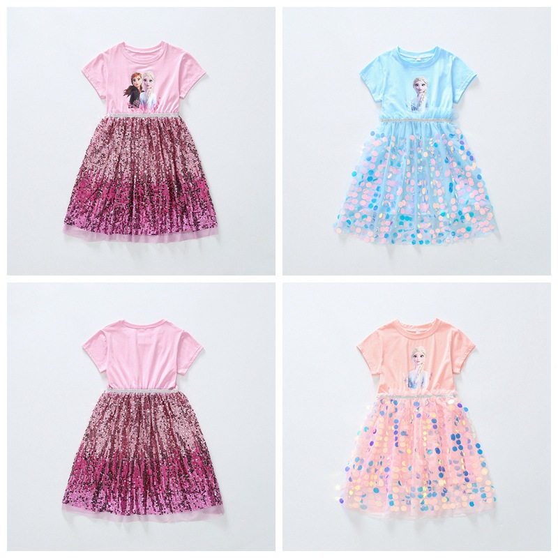 

Retail/wholesale Baby girl cartoon sequined cotton princess dress children Designers Clothes Kids boutique clothing, Light purple