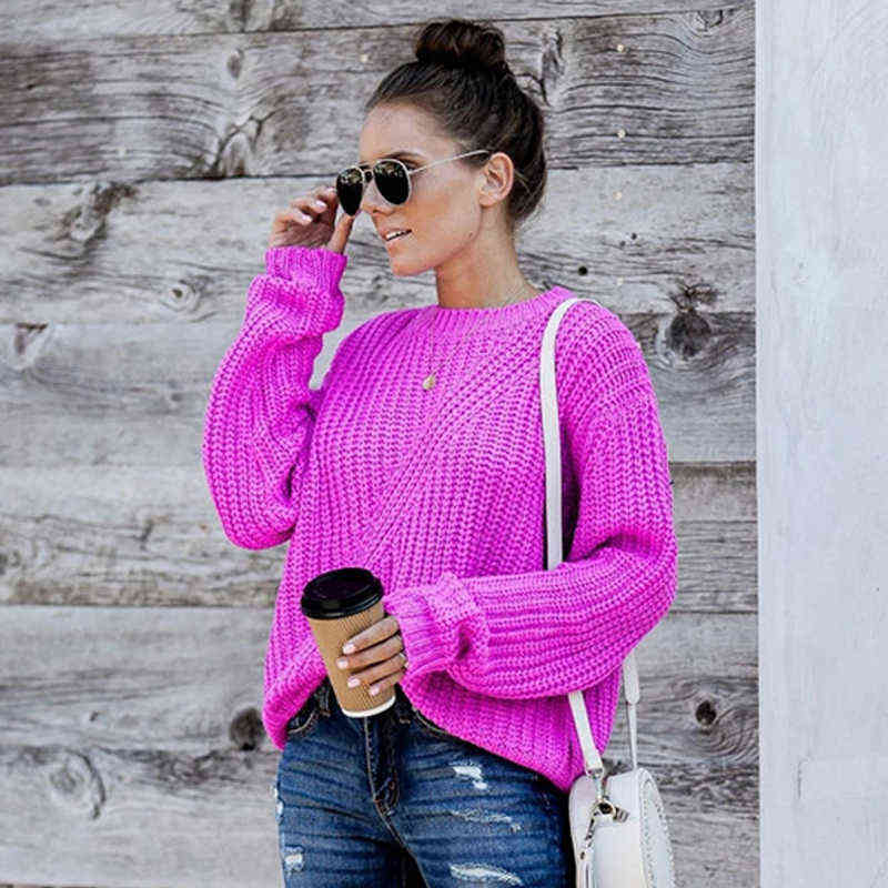 

Fitshinling 2021 New Arrival Sweater Women Clothing Solid Slim Basic Jumper Knitwear Holiday Boho Autumn Winter Pullover Knitted Y1110, Rose red