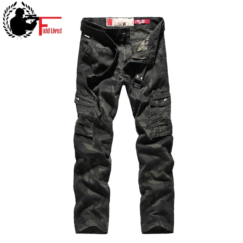 

Camo Pants High Quality Mens Cargo Pants Military Style Straight Trousers Long Belt Many Pocket Cargo Pants Camouflage Male 210518, Khaki