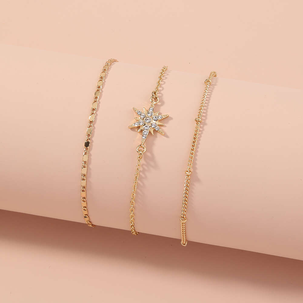 

bracelet Fashionable and elegant women's multi-layer Bracelet net red six star inlaid with diamond, Golden;silver