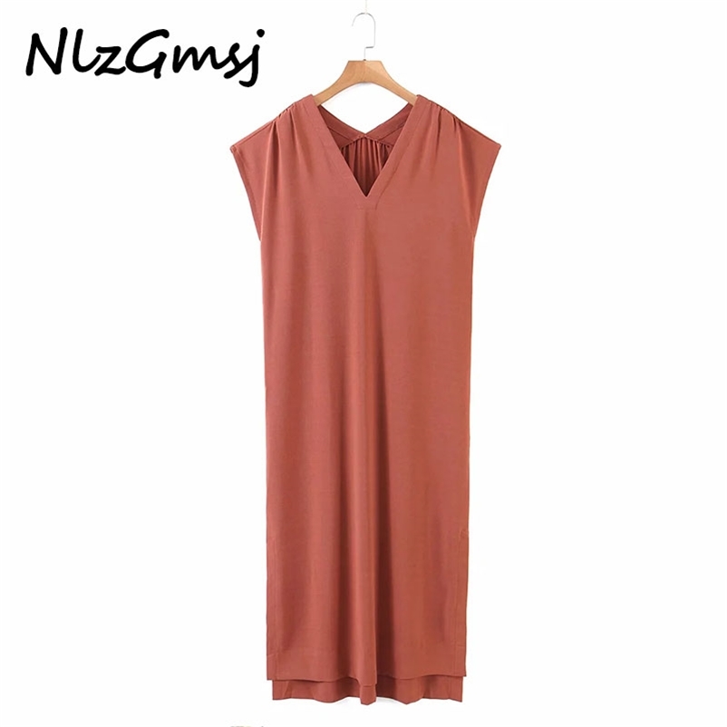 

Women Dress Summer Solid Oversized Loose Long V Neck Ladies Maxi Vestidos 05 210628, As picture
