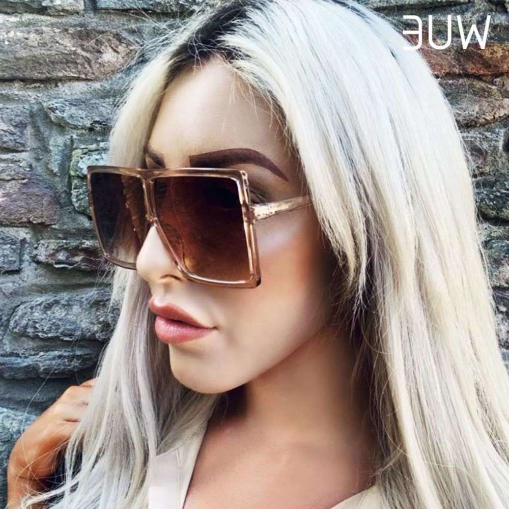 

WUE 2021 NEW Fashion Sunglasses Women Square Big Black Sun Glasses Female Mirror Shades Ladies Lunette Femme Oculos