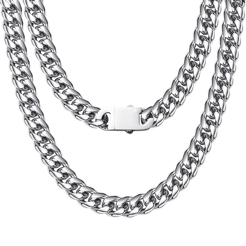 

Men Cuban Link Chain 316L Stainless steel Gold Tone Necklace Bracelets Hip hop Heavy Jewelry Set