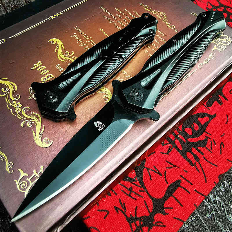 

PEGASI Black 9CR18MOV steel portable pocket knife quickly opens sharp outdoor rescue folding EDC tool