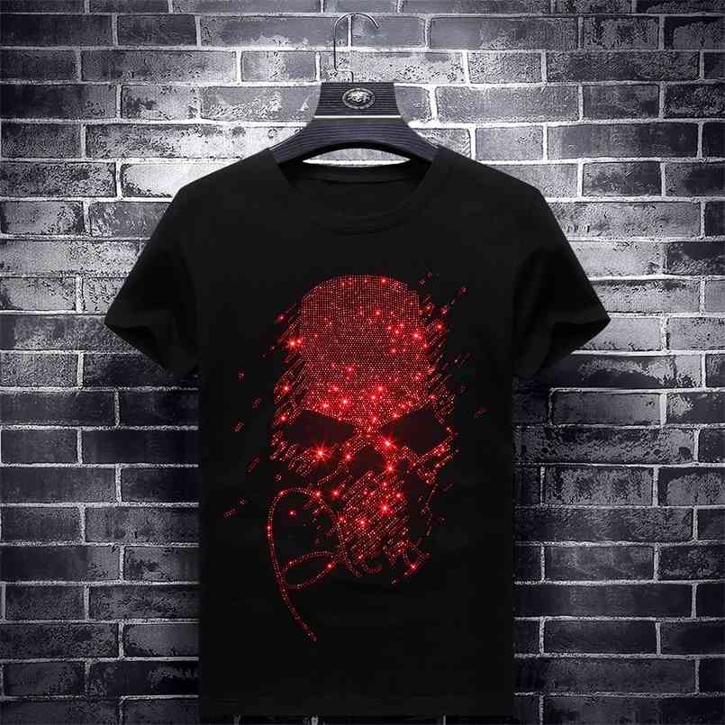 

Bright s Red Skulls T Shirts Men Short Sleeve Fashion Clothing Streetwear O Neck Modal Cotton Calaveras Camiseta 210721, White