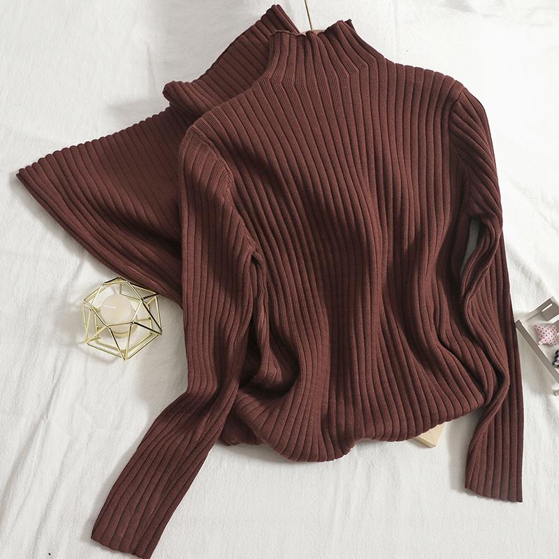 

Casual Dresses Autumn Winter Wild Pullovers Loose Solid Half High Collar Knitted Dress Long Sleeve Straight Sweater Vestidos Mujer, Black;gray