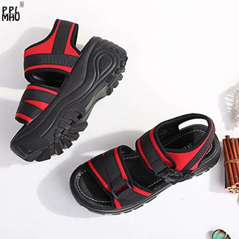 

Summer Comfortable Platform Open Toed Beach Shoes Fashion Solid Color Chunky Sports Roman Sandals Female, Black
