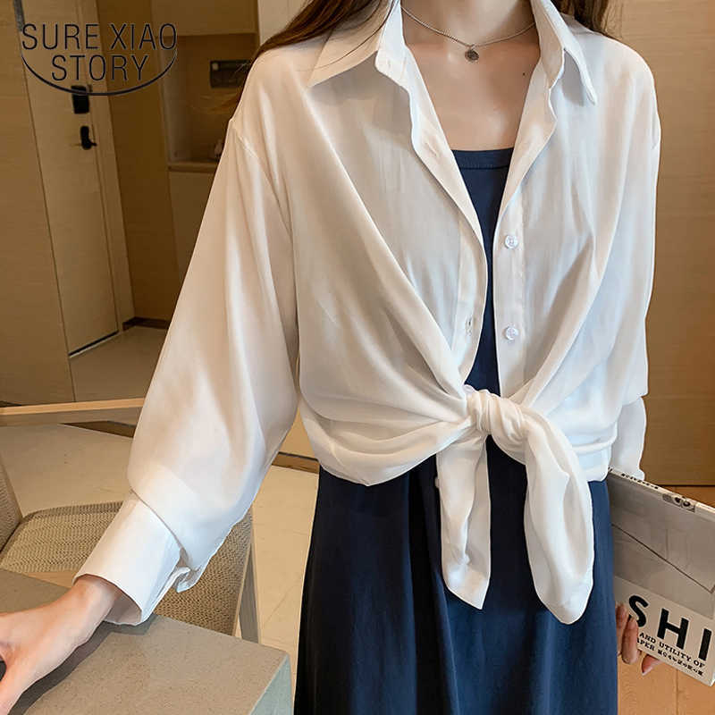 

Spring and Summer Women Shirt Korean Style Loose Lazy Tops Women Solid Turn Down Collar Long Sleeve Shirt Feminine 9358 210527, White