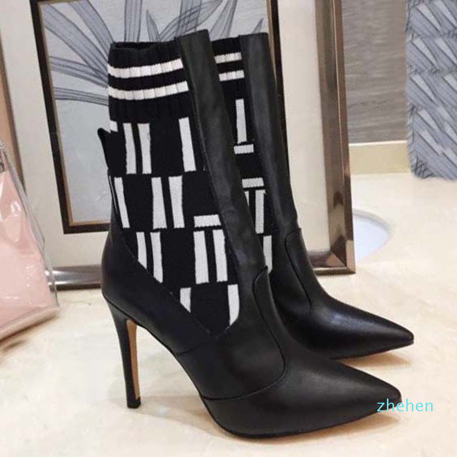 

designer Women Boots Silhouette Ankle Boot Black martin booties Stretch High Heel Sock Sneaker Winter Womens Shoes, #1