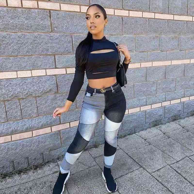 

korean fashion baggy high waist women jeans pants denim trousers overalls mom streetwear vintage patchwork, Blue