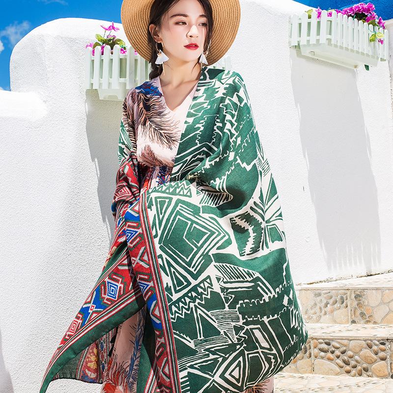 

Scarves Design Brand Women Scarf Sunscreen Cotton Linen Shawl Dual-Use Summer Long Seaside Holiday Beach Towel Beachwear Veils