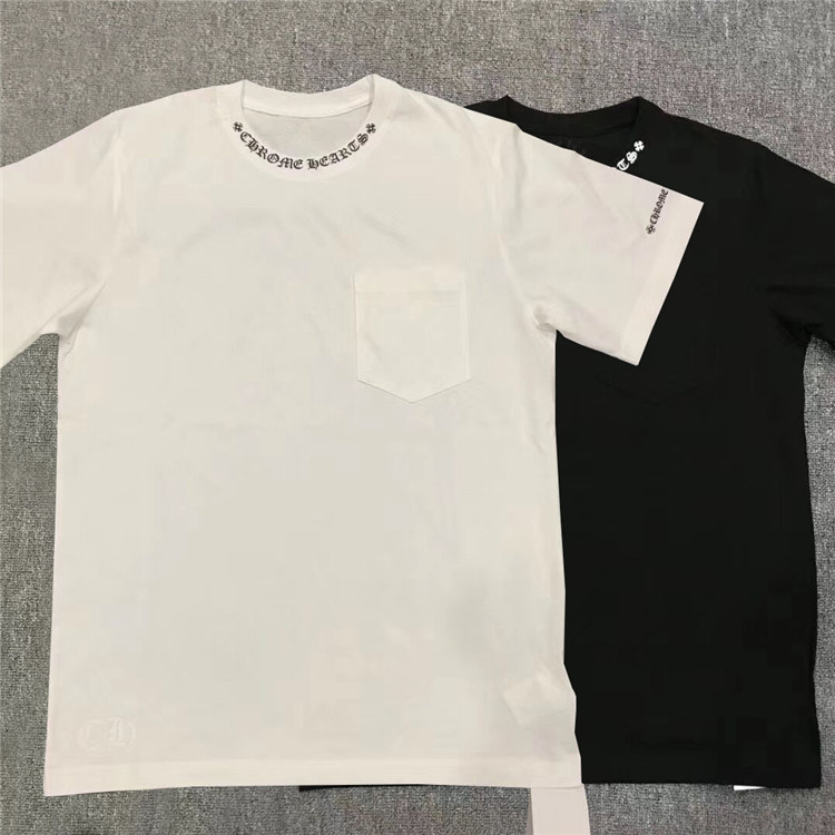 

hearts chrome Chao brand crosin 2020 new neckline letter solid Short Sleeve T-Shirt Tee, White;black