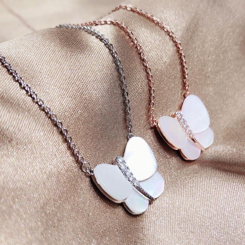 Chains BOTU Copper Creative Butterfly Pendant Necklaces For Women Rose Gold Simplicity Girls Jewelry Drop-image-710200857