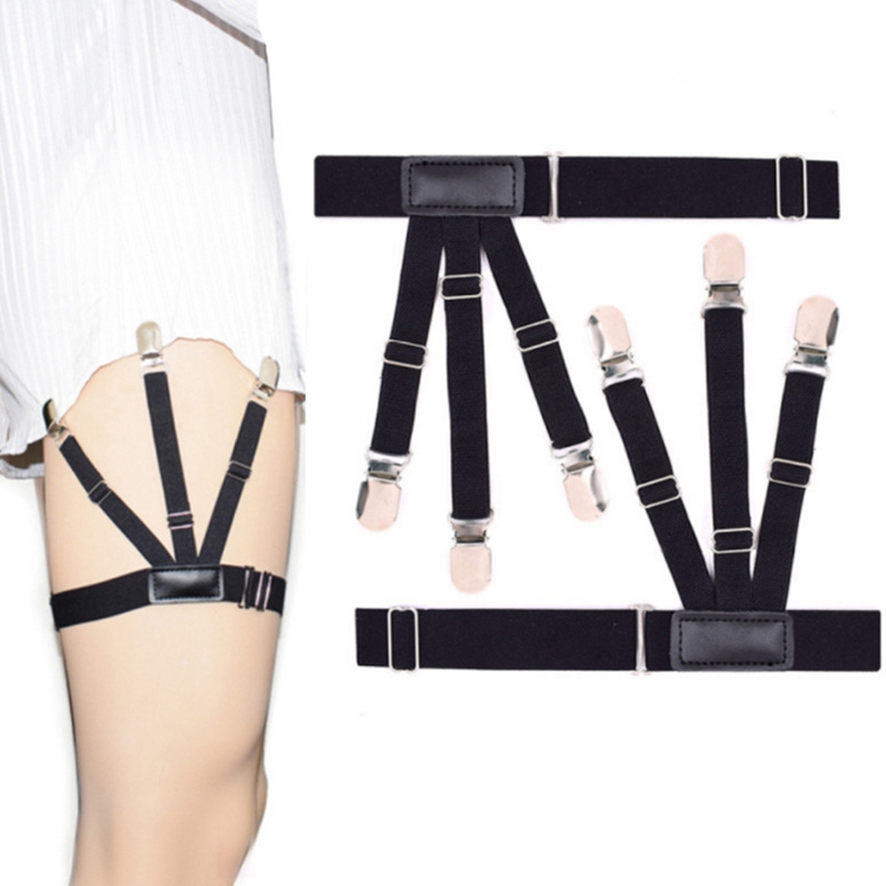 

Men Fashion Shirt Stays Belt with Non-slip Locking Clips Keep Shirt Tucked Leg Thigh Suspender Garters Strap