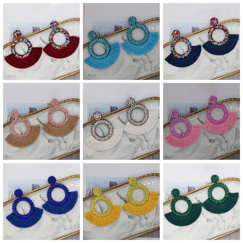 

Dangle & Chandelier Long Fringe Drop Earrings 2021 Rhinestone Bohemian Tassel For Women Cotton Silk Fabric Party Female Jewelry