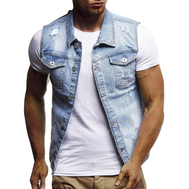 Denim Vest Men Black Australia | New 