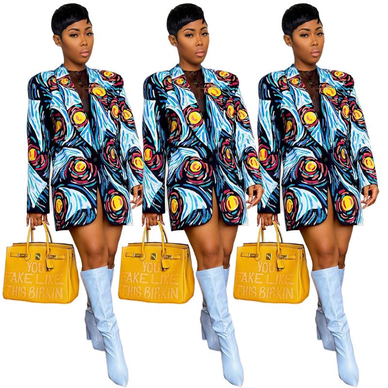 

Women's Jackets Multicolored Printing Women Blazer Coat Fall Winter Thick Full Sleeves One Buttons Pocket Fashion Lady Office Party, Black;brown