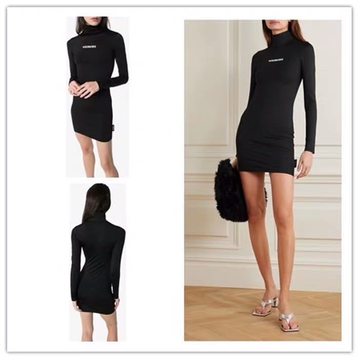 

Black slim DRESS 2020 Women Stretch high neck black dress Front Classic Print Slim, Black;gray