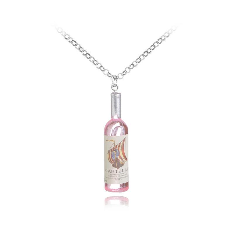 

Pendant Necklaces 1 Simulation Mini Fashion Red The Wine Bottle Colorful Color Necklace Geometric Shape Resin Wish Gift Jewelry, Silver