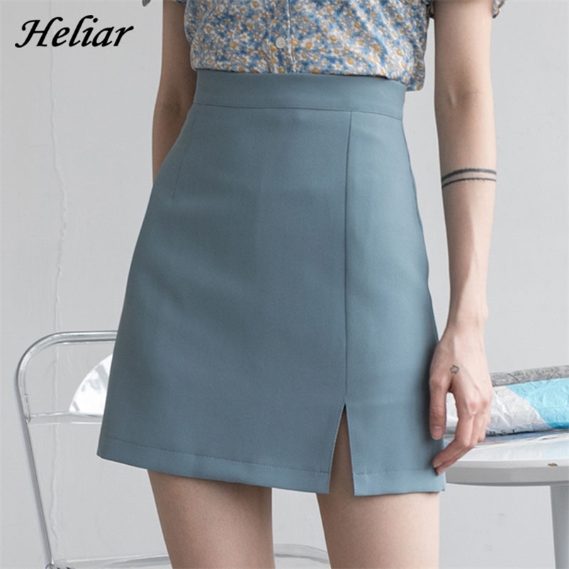 

HELIAR Women Skirts Preppy Style A-line High-waist Split Mini Skirt Solid Elegant Casual OL Skirts For Women Autumn 210721, Purple