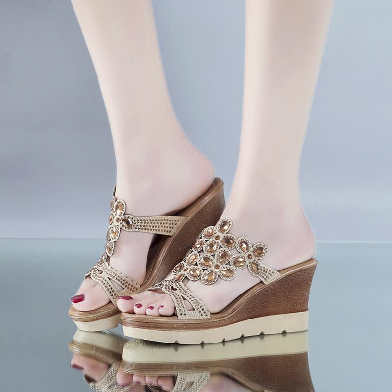 

Dress Shoes Wedges For Women High Heels Sandals Summer 2021 Flip Flop Platform Plus Size 37-40 Sandalias De Las Mujeres, Black