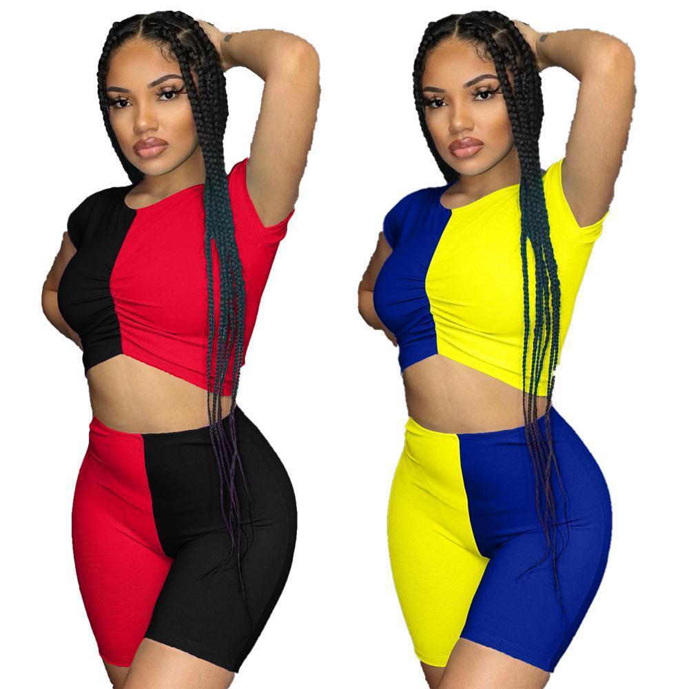 

Summer Suit European And American Womens Tracksuits Sexy Style Model Solid Color Patchwork Casual Fashion Two Piece Set, Gray