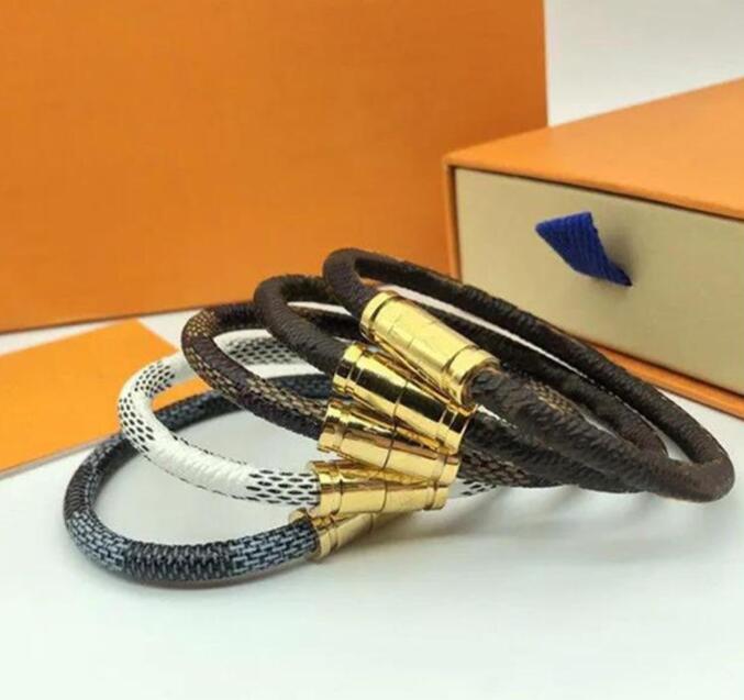 

With bag Women Men Bracelets Fashion Bracele Unisex Jewelrys Flower stripe Free Size Designes Buckle Leather Jewelry 6 Colors, Golden;silver