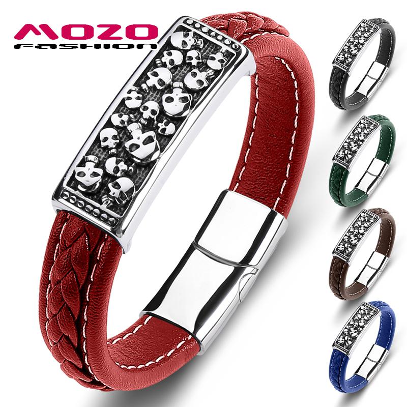 

Drop Charm Men Bracelets Multicolor Genuine Leather Braided Trendy Skull High Quality Jewelry Bangles Gifts 105