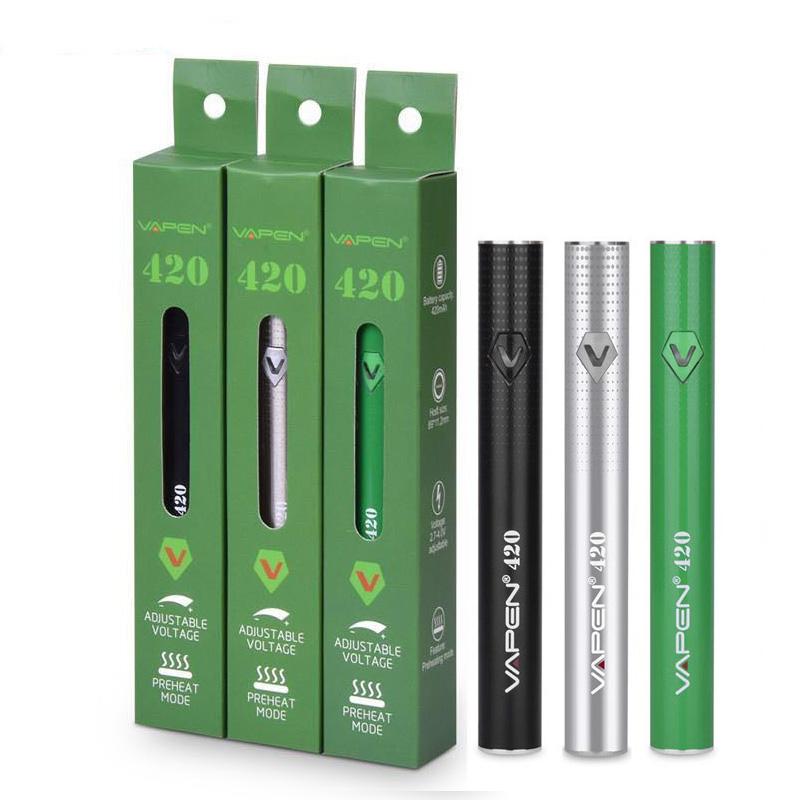 

Vapen 420 Preheating VV Battery 420mAh Variable Voltage Adjustable Preheat Vape pen Max Micro USB Charge Batteries For 510 Thread Thick Oil Cartridges