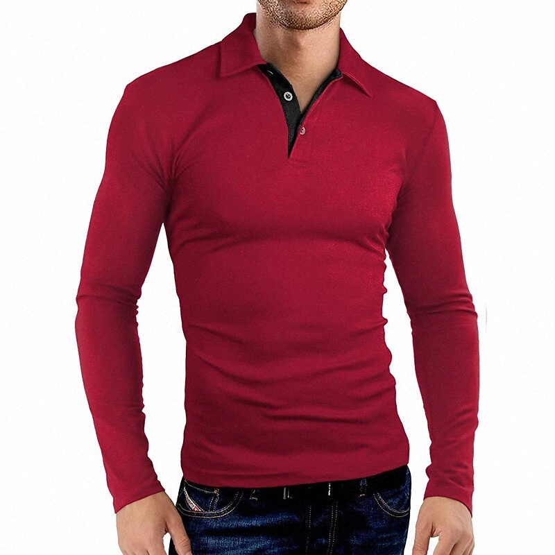 Chemise de golf masculine Collier de couleur Solide Bouton quotidien Toile à manches longues Coton Simple Sportswear Basic Casual Black Wine Gray