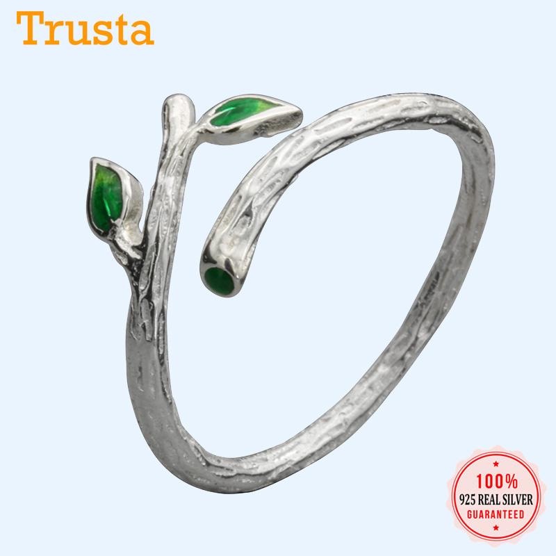 

Cluster Rings Trusta 2021 100% 925 Sterling Real Silver Leaf Tree Branch Open Fine Ring Gift For Woman Girl Finger Fashion Jewelry DS582
