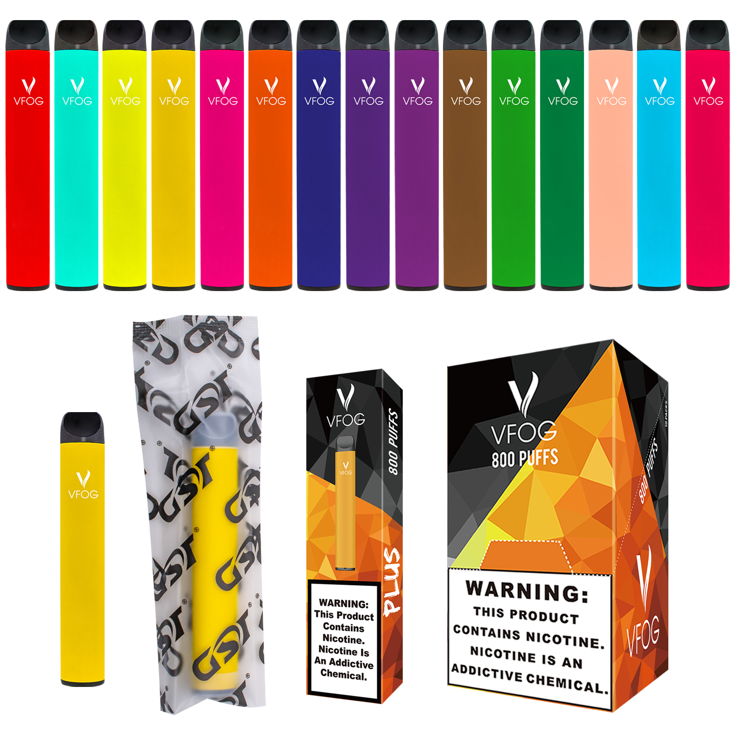 

VFOG Puff Bars 800 hits+ Disposable Vape Pen Cigarettes 15 color options Battery 500mAh Capacity 1.8ML E-Cigarettes Vaporizer