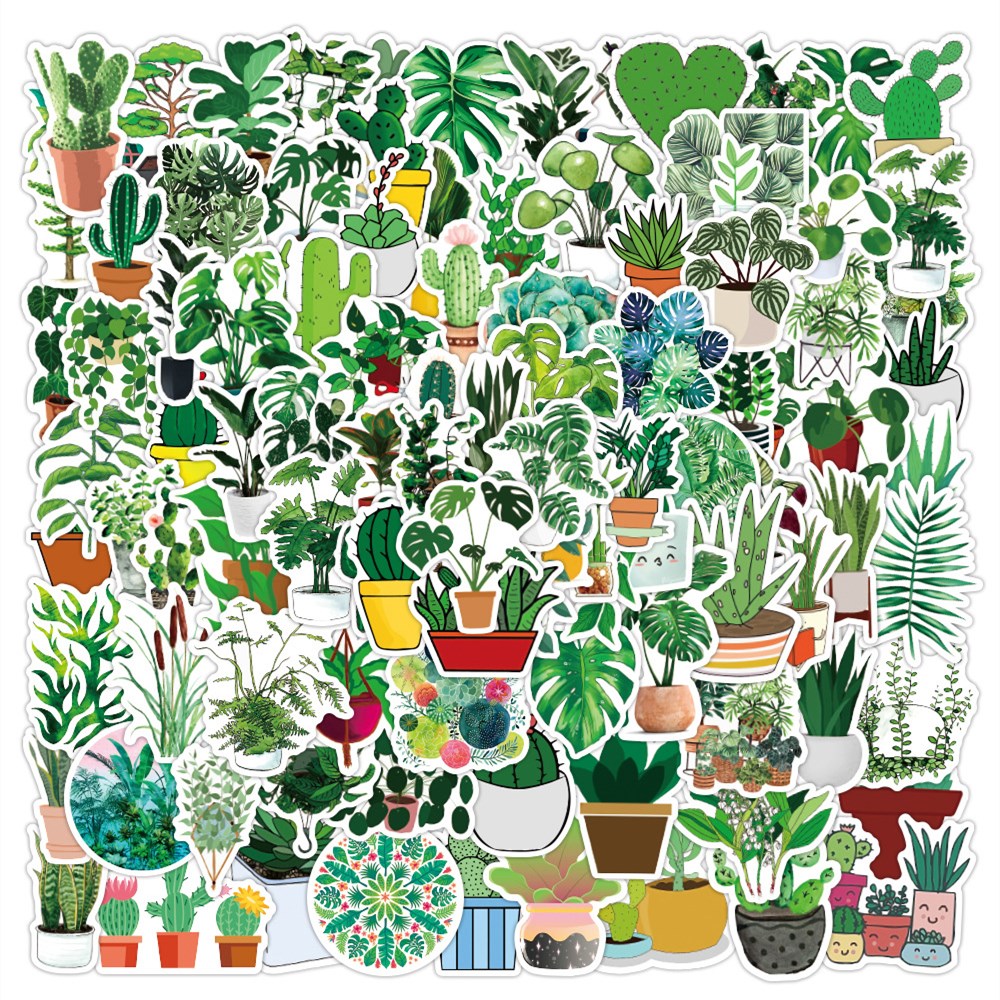 

100pcs/Lot Hotsale Green Plants Stickers For Laptop Skateboard Notebook Luggage Water Bottle Car Decals Kids Gifts, Multi-color