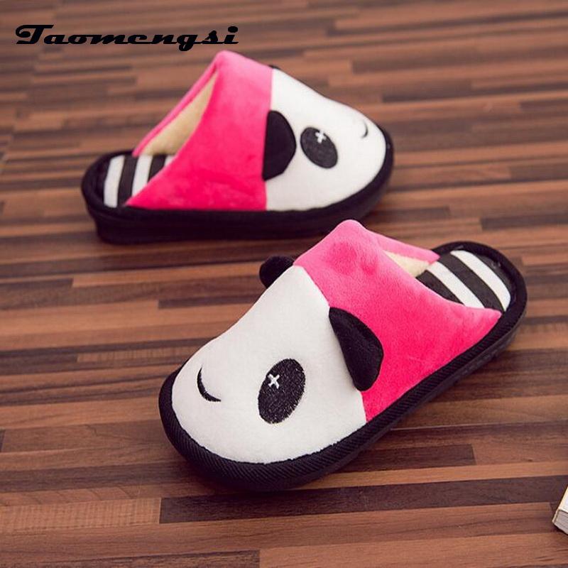 

Slippers Taomengsi Panda Cotton Cute Thick Winter Warm Factory Direct Sales Unisex Women Large Size Cartoon Red 35-46, Black