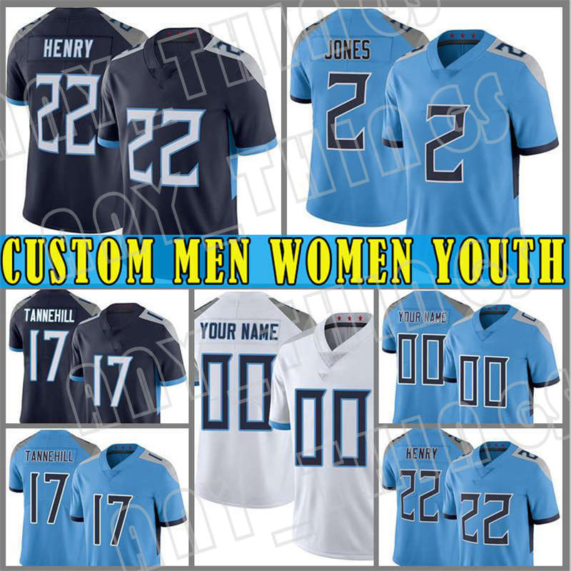 

22 Derrick Henry custom 2 Julio Jones Men 11 AJ Brown Youth Steve McNair Football Jersey Ryan Tannehill Taylor Lewan Caleb Farley Desmond Ki, Black;red