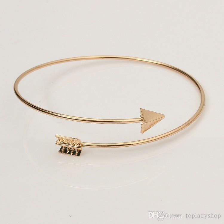 

bangle 66mm women girls alloy cuff bangles gold arrow opening bracelet female wholesale se08 mvmh, Black