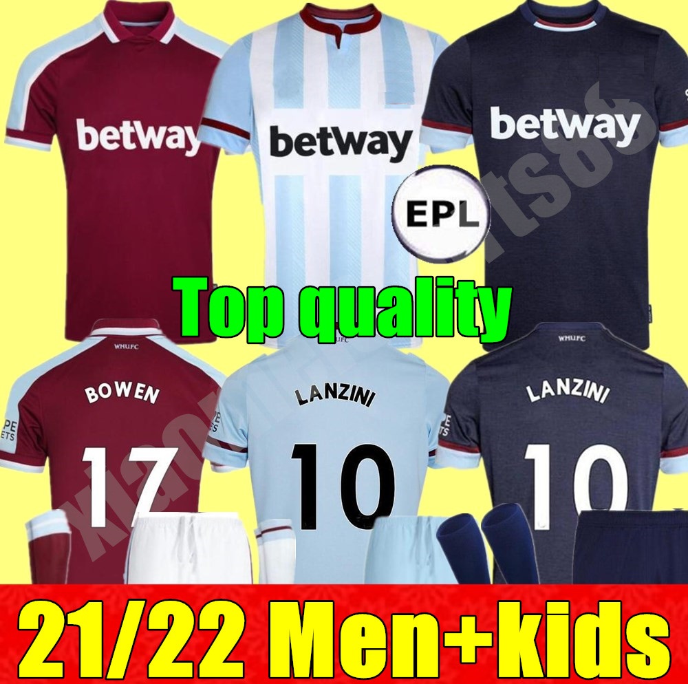 

21 22 West Soccer Jerseys Ham 2021 2022 United Home Away 3rd YARMOLENKO LANZINI NOBLE BOWEN ANTONIO Football Shirt FORNALS adult Mens Kids Kit set P.Fornals BENRAHMA, Adult home