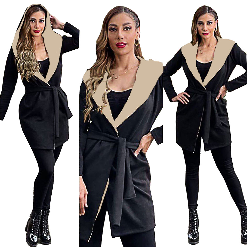 

Winter Coat Women Wide Lapel Belt Pocket Wool Blend Coats Oversize Long Trench Outwear Wools Womens Luxury, Black f