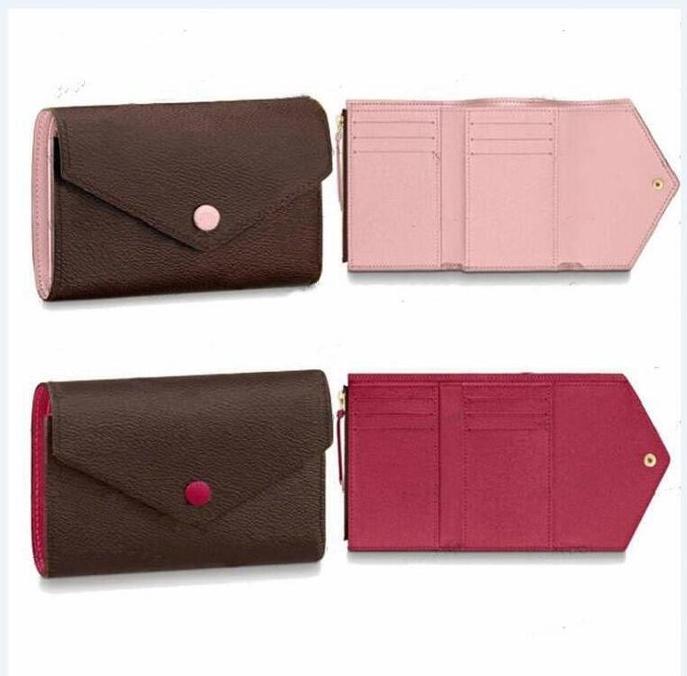 

Pink High Quality Women Short Wallet card holder brand designer damier checked flower Wallets Womens Leather Fold Purses Men Passport Folded Purse Ladies Coin Pouch, Brown flower-black