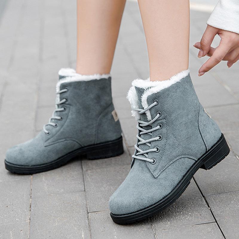 

Boots Women Snow Solid Lace-Up Platform Warm Plush Ankle Boot Female Comfortable Leisure Winter Outdoor Plus Size Cotton Shoes, Red
