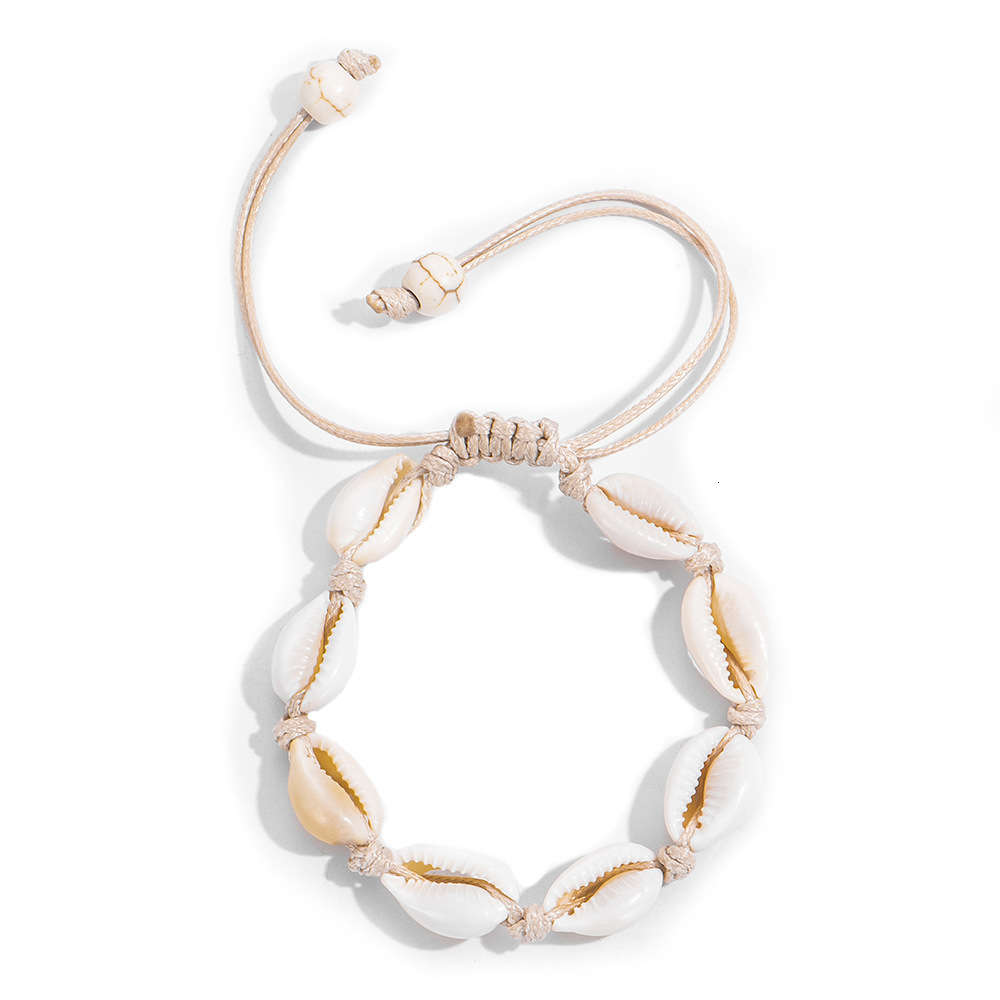 

Hand catenary Natural Shell Hand Woven Bracelet metal shell women's holiday style adjustable hand decoration, Black