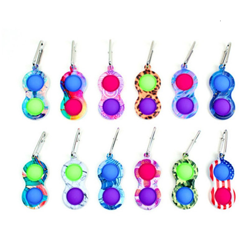 

100Pcs Fidget Toy Key Chain Keychain Finger Toys Party Pop Push Bubble Board Game Sensory simple dimple Stress Reliever Colored print