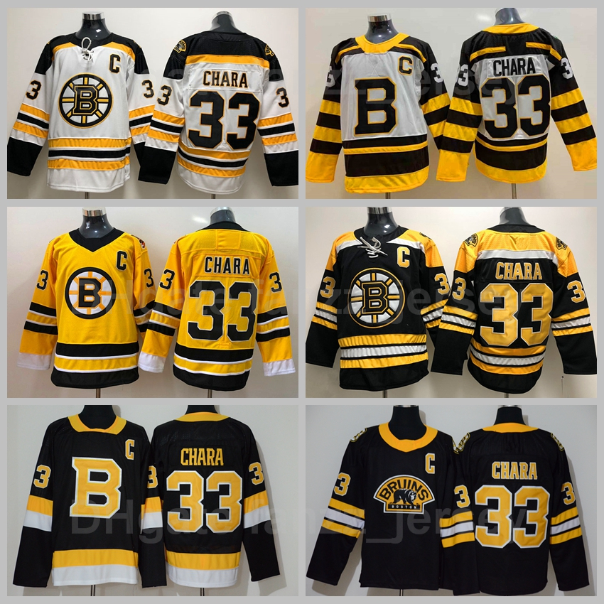 

Men Ice Hockey Boston Bruins 33 Zdeno Chara Jersey Reverse Retro Winter Classic Team Color Black Yellow White Away All Stitched High Quality