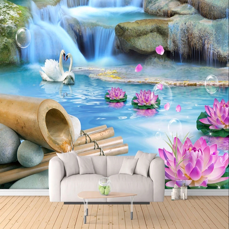

Custom Photo Wallpaper 3D Swan Lake Nature Scenery Mural Living Room TV Sofa Bedroom Home Decor Wall Murals, Blue
